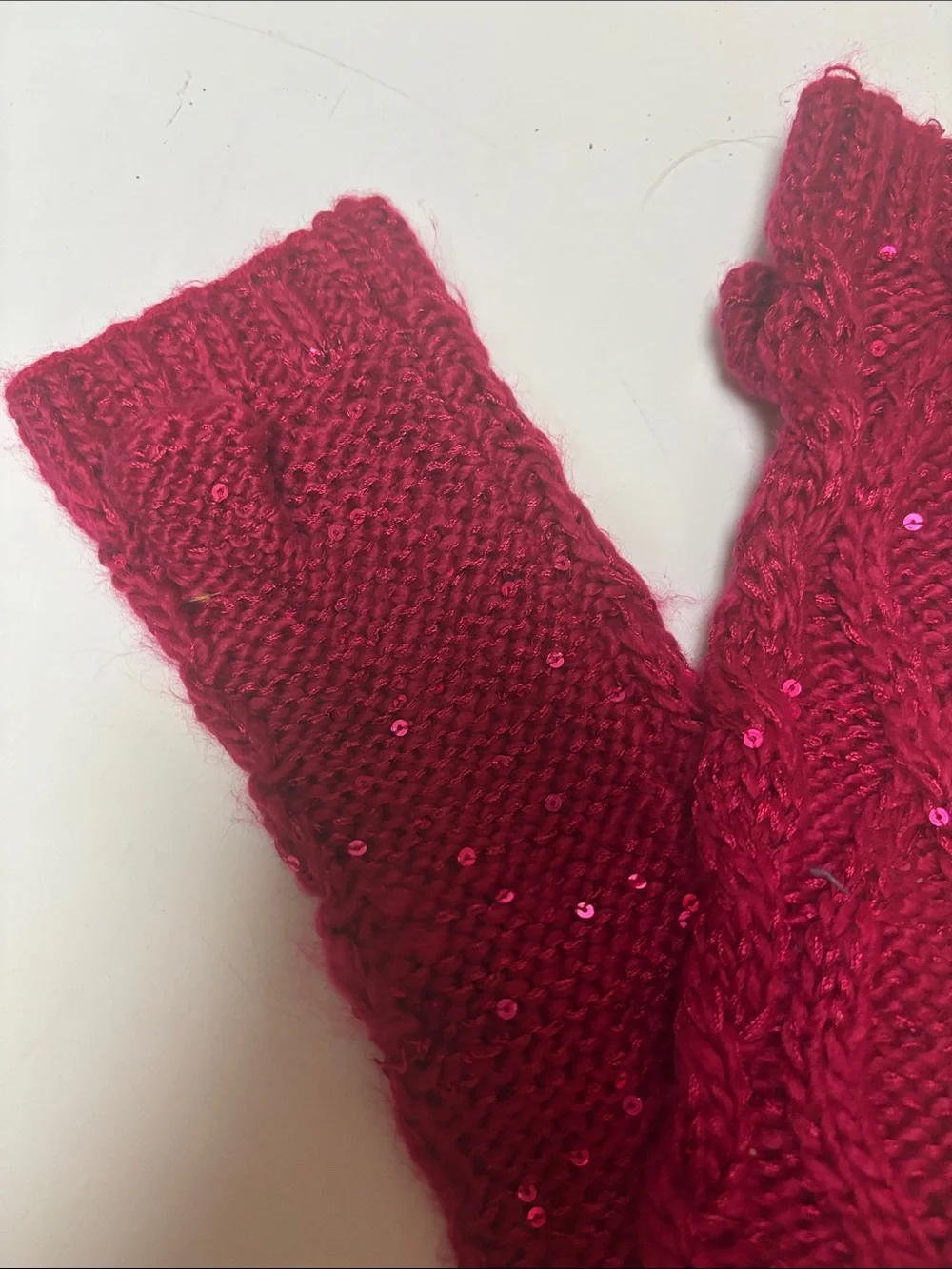 Calvin Klein Burgundy Knit Sequin Fingerless Gloves